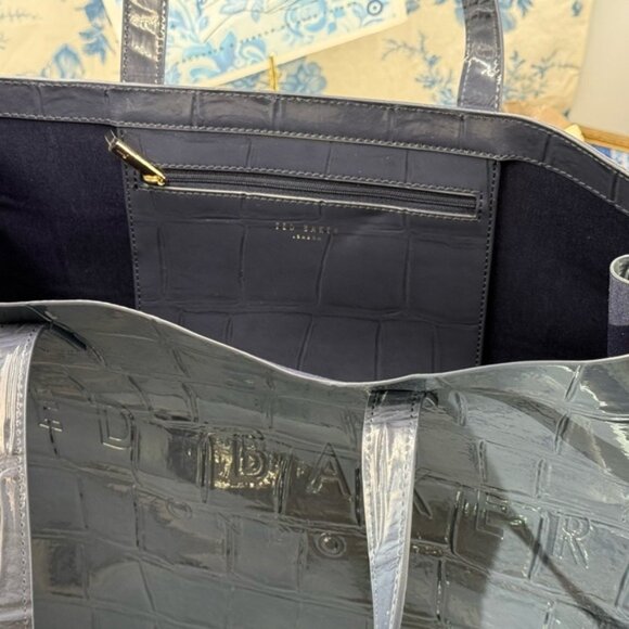 🆕 TED BAKER 🧿 NWOT Allicon Eco Leather Croc Icon Tote Bag, Dark Blue - Picture 6 of 11